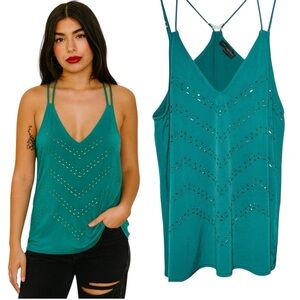 Y2K The Limited Teal Studded Cami Top Sz M Babydoll Grunge Edgy Glam Rock